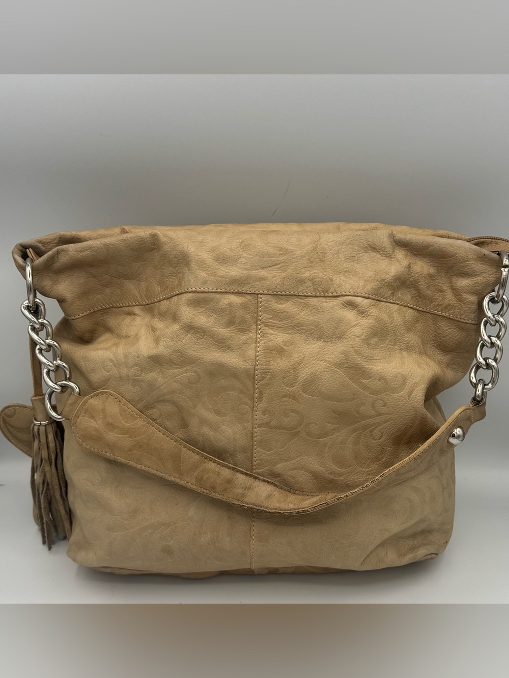 Roberta Gandolfi Vintage Soft Embossed Italian Leather Slouchy Hobo Tote Bag